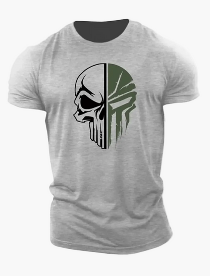 Camiseta para hombre estilo militar con calavera 3D, corte holgado para deporte y ocio