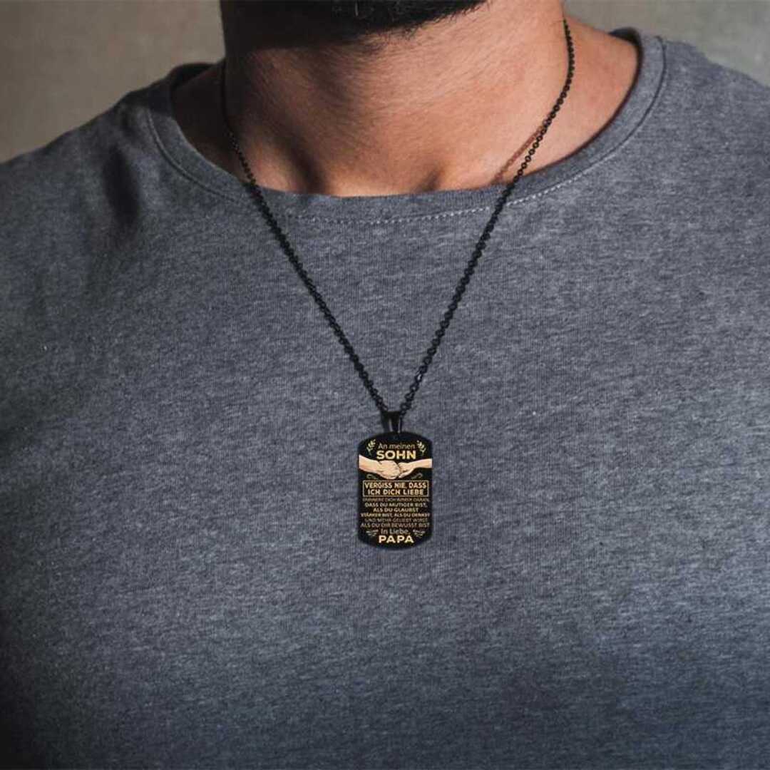 Billy – Collier Plaque pour Hommes en Acier Inoxydable Noir avec Message Gravé