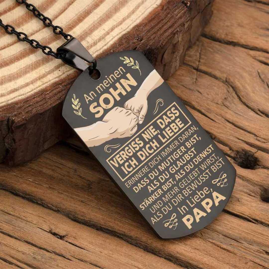 Billy – Collier Plaque pour Hommes en Acier Inoxydable Noir avec Message Gravé