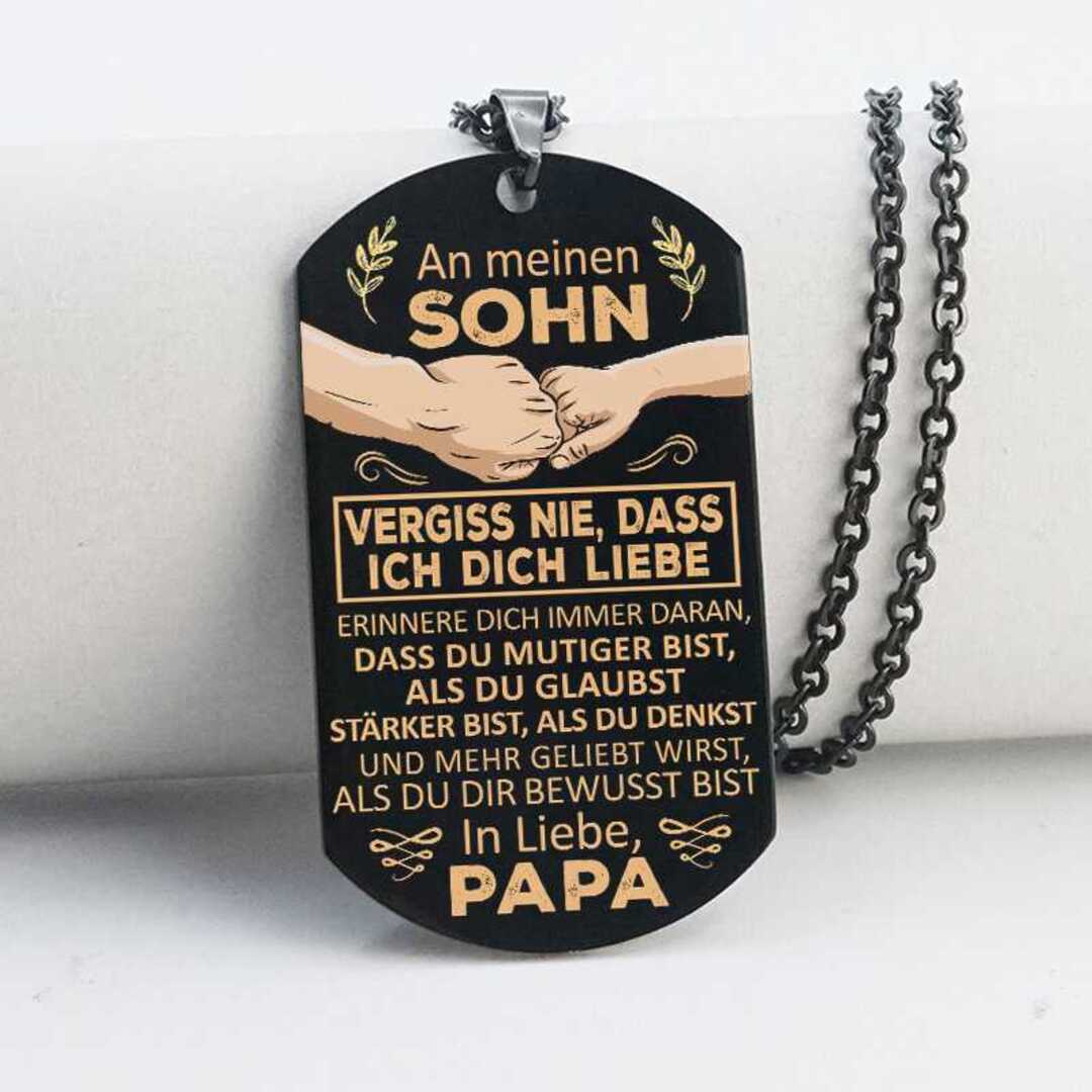 Billy – Collier Plaque pour Hommes en Acier Inoxydable Noir avec Message Gravé