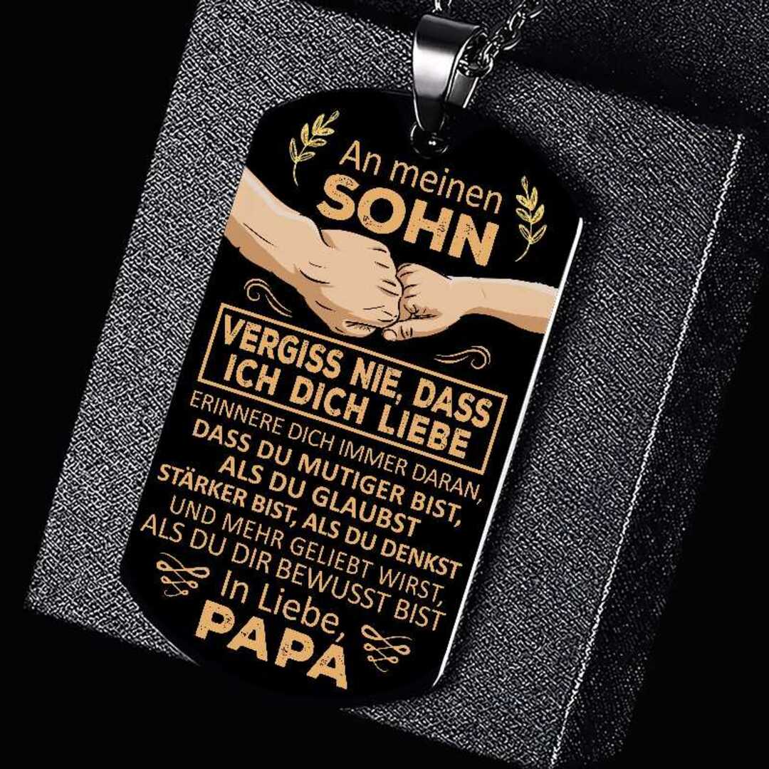 Billy – Collier Plaque pour Hommes en Acier Inoxydable Noir avec Message Gravé