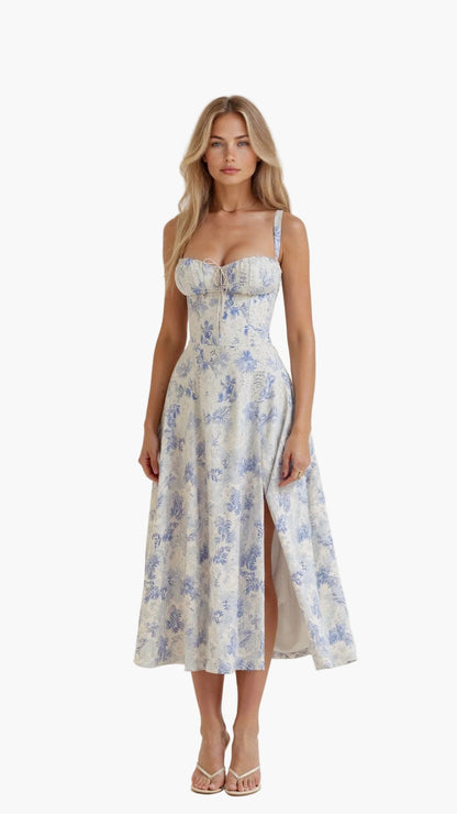 Sukienka midi z gorsetem damska – kwiatowa elegancja i romantyczny styl na specjalne okazje