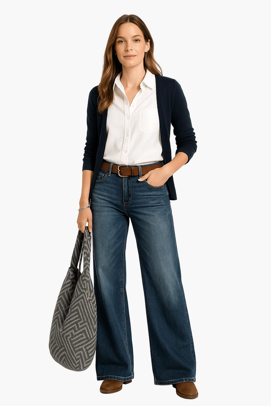 Jean large femme taille haute style décontracté urbain
