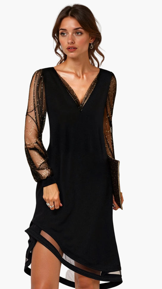 Abito da sera donna maniche trasparenti stile elegante serata raffinata