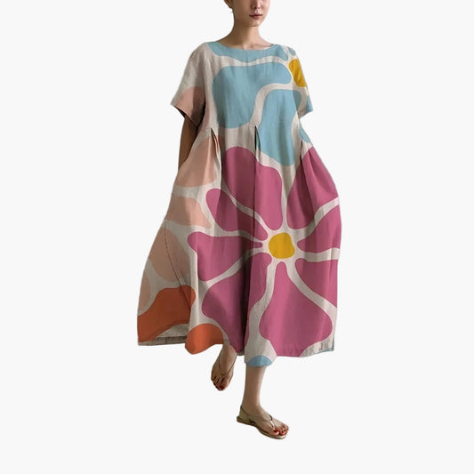 Vestito informale stampato a fiori per donna, stile ampio e moderno, ideale per l'estate