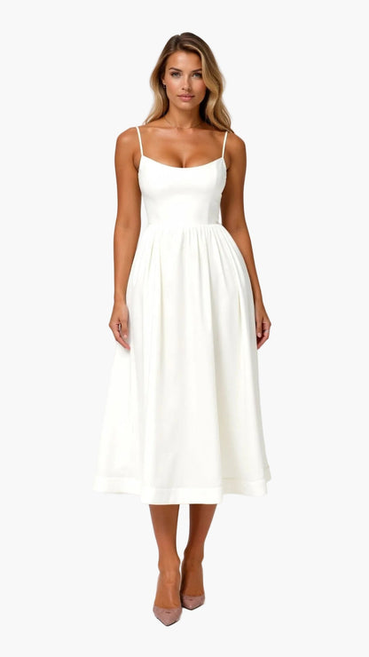 Abito midi fluido donna stile elegante per occasioni speciali o estate