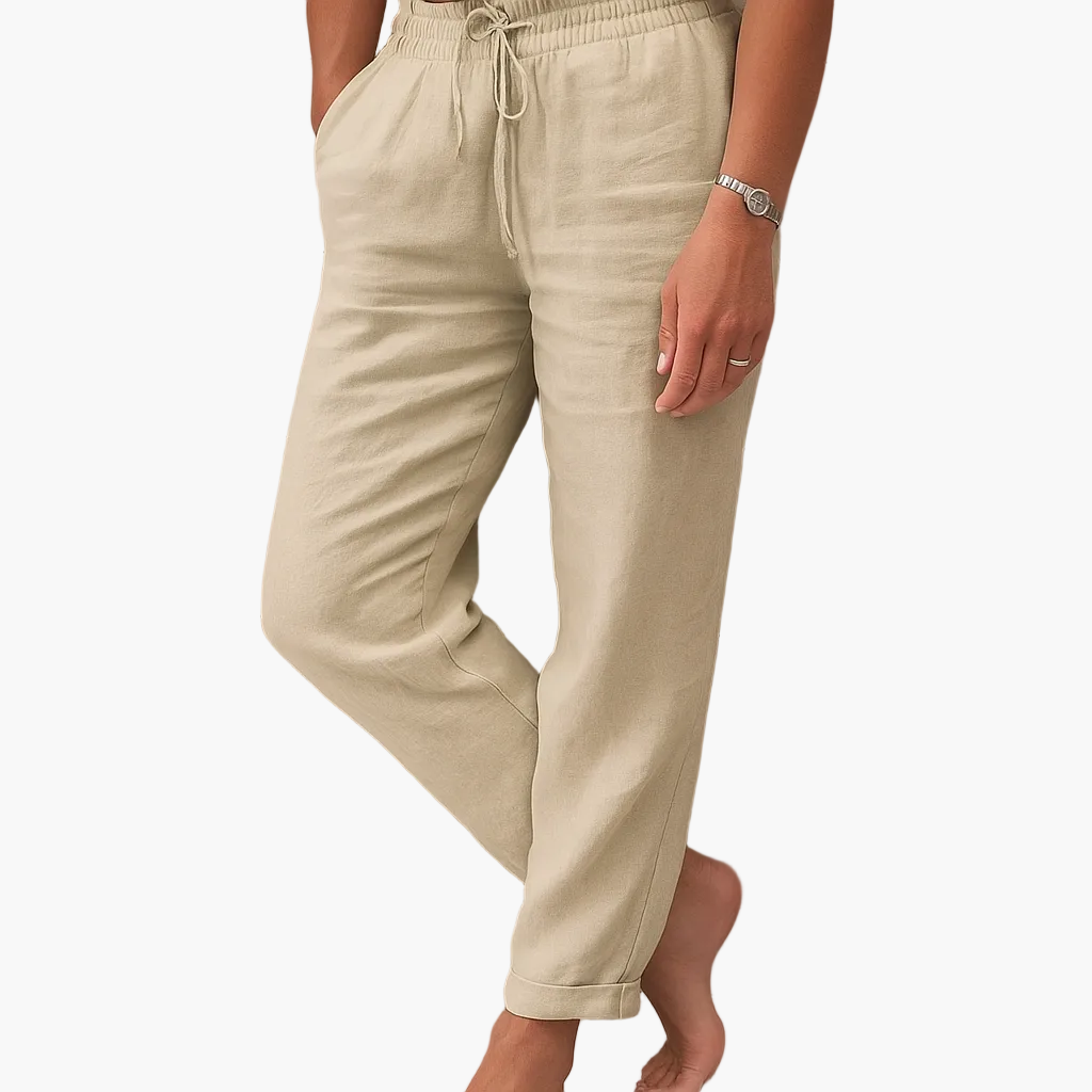 Pantaloni comodi donna vita elastica stile relax per tempo libero o vacanze
