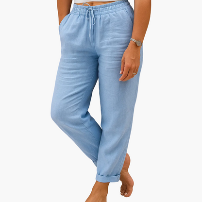Pantaloni comodi donna vita elastica stile relax per tempo libero o vacanze
