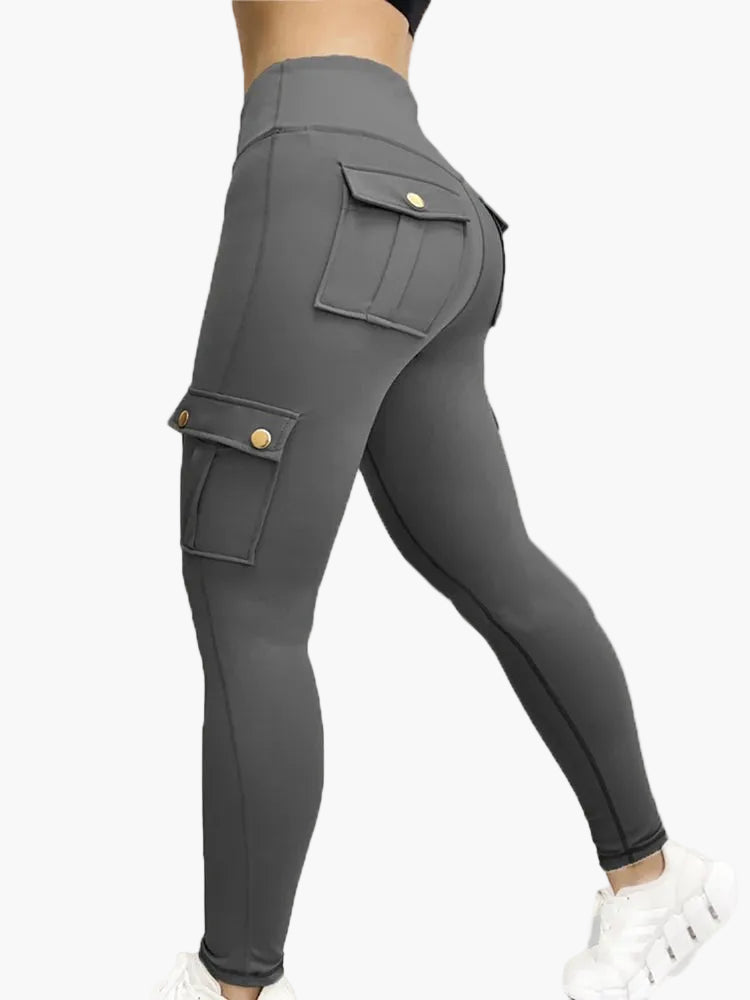 Legging cargo de sport femme taille haute style fitness avec poches – Look tendance et maintien optimal