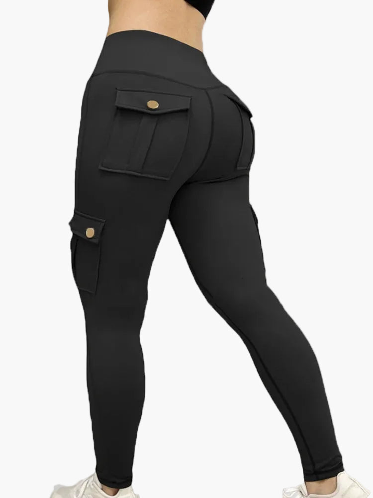 Legging cargo de sport femme taille haute style fitness avec poches – Look tendance et maintien optimal