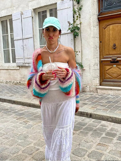 Cardigan Décontracté Patchwork en Tricot pour Femme