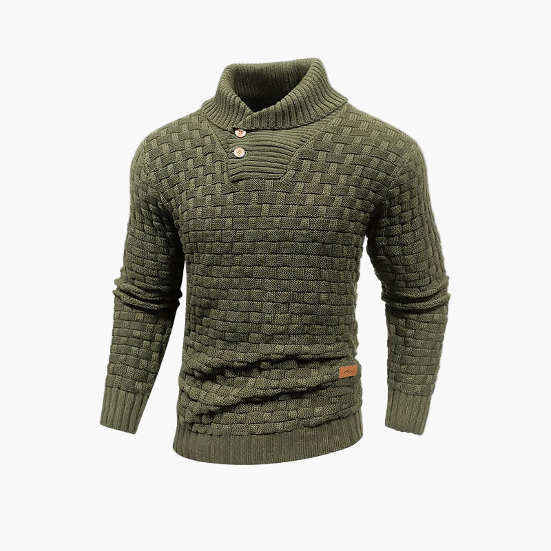 Pull à col montant boutonné homme – Style maille tressée chic pour l’automne et l’hiver