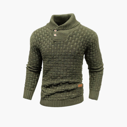 Pull à col montant boutonné homme – Style maille tressée chic pour l’automne et l’hiver