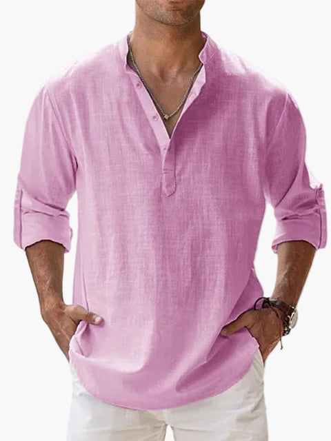 Chemise décontractée homme style col tunisien manches longues idéale pour l'été et les loisirs