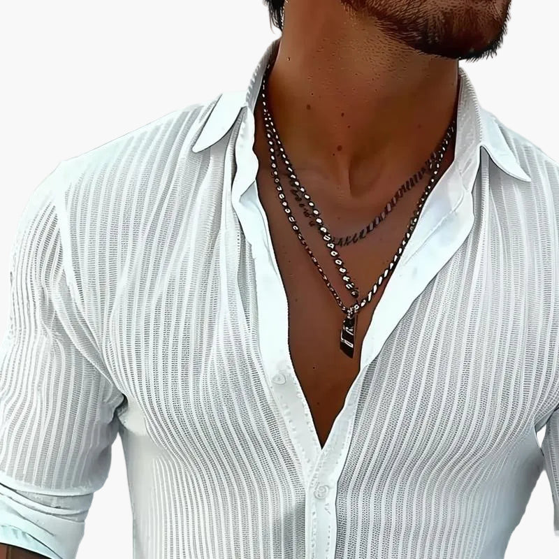 Camicia Uomo Elegante a Righe Stile Informale Raffinato – Maniche Lunghe e Colletto a Risvolto