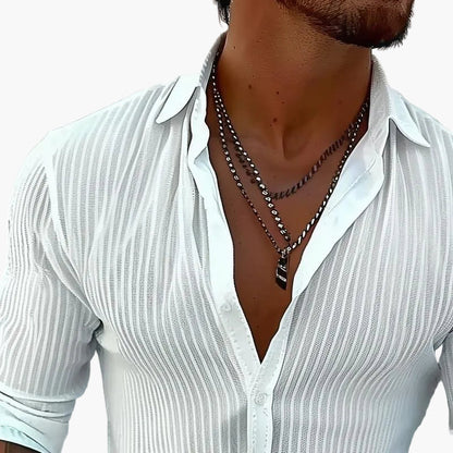 Camicia Uomo Elegante a Righe Stile Informale Raffinato – Maniche Lunghe e Colletto a Risvolto