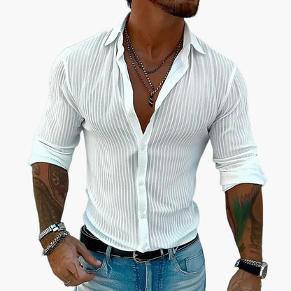 Camicia Uomo Elegante a Righe Stile Informale Raffinato – Maniche Lunghe e Colletto a Risvolto