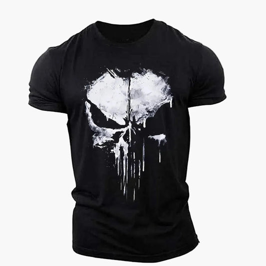 Maglietta uomo stile urbano motivo teschio Punisher – Ideale per sport e abbigliamento di strada