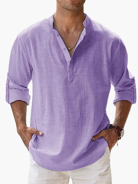 Chemise décontractée homme style col tunisien manches longues idéale pour l'été et les loisirs