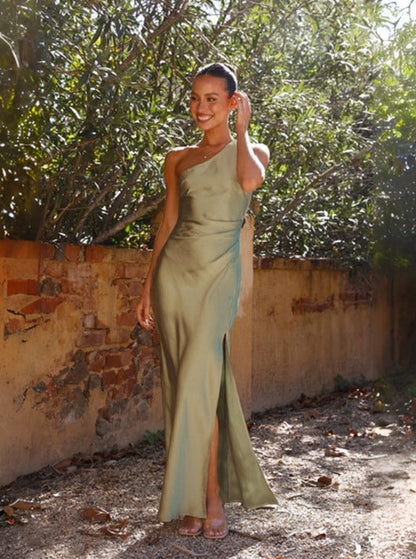 Robe de soirée femme une épaule fendue élégante pour occasions spéciales
