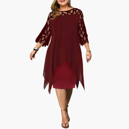 Robe midi élégante grande taille pour femme, manches en dentelle, style chic soirée ou cérémonie
