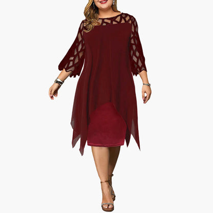 Vestito a mezza lunghezza elegante taglia grande per donna – Stile serata raffinata con maniche traforate