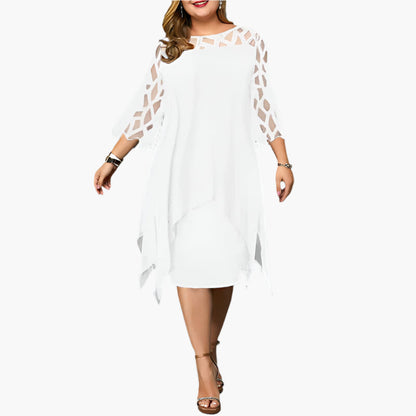 Robe midi élégante grande taille pour femme, manches en dentelle, style chic soirée ou cérémonie