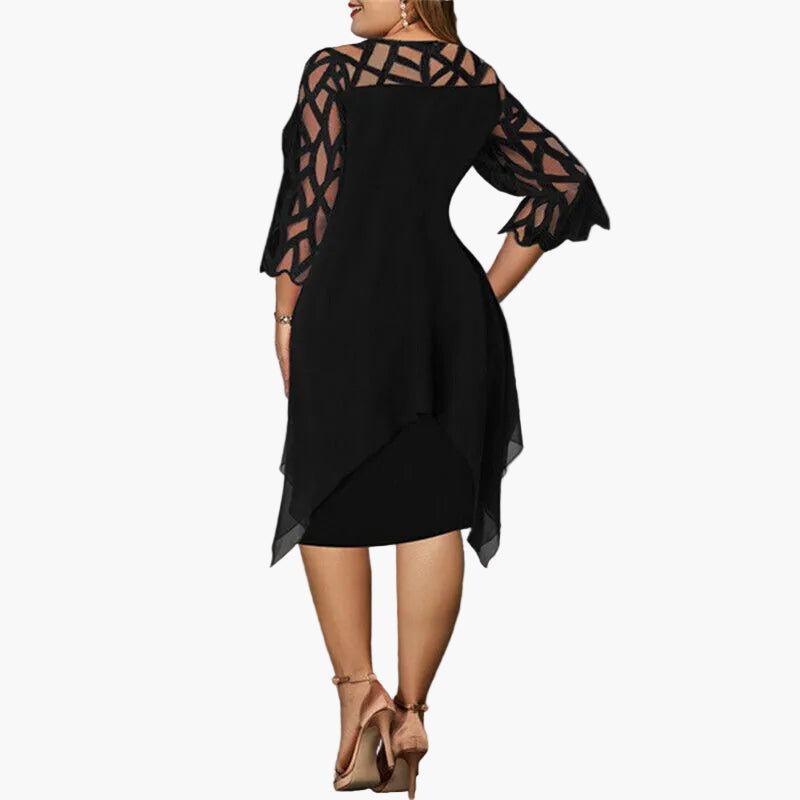 Vestito a mezza lunghezza elegante taglia grande per donna – Stile serata raffinata con maniche traforate