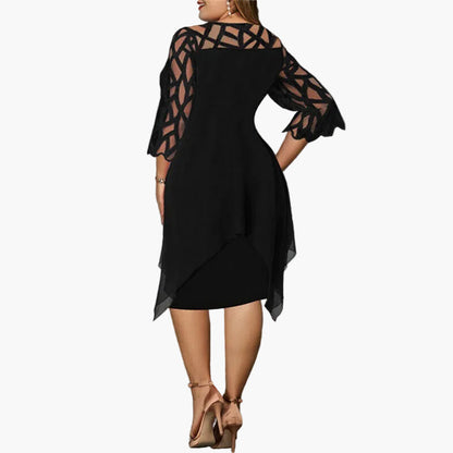 Vestito a mezza lunghezza elegante taglia grande per donna – Stile serata raffinata con maniche traforate