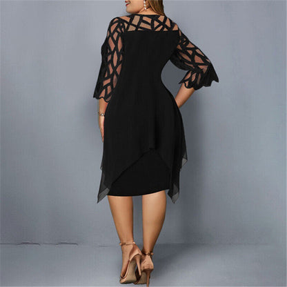 Robe midi élégante grande taille pour femme, manches en dentelle, style chic soirée ou cérémonie