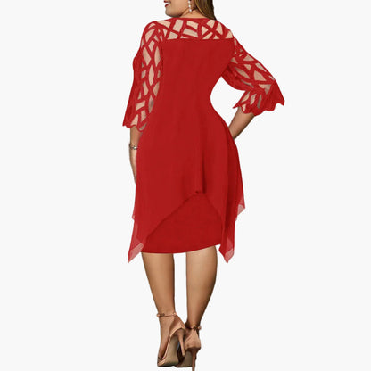 Vestito a mezza lunghezza elegante taglia grande per donna – Stile serata raffinata con maniche traforate