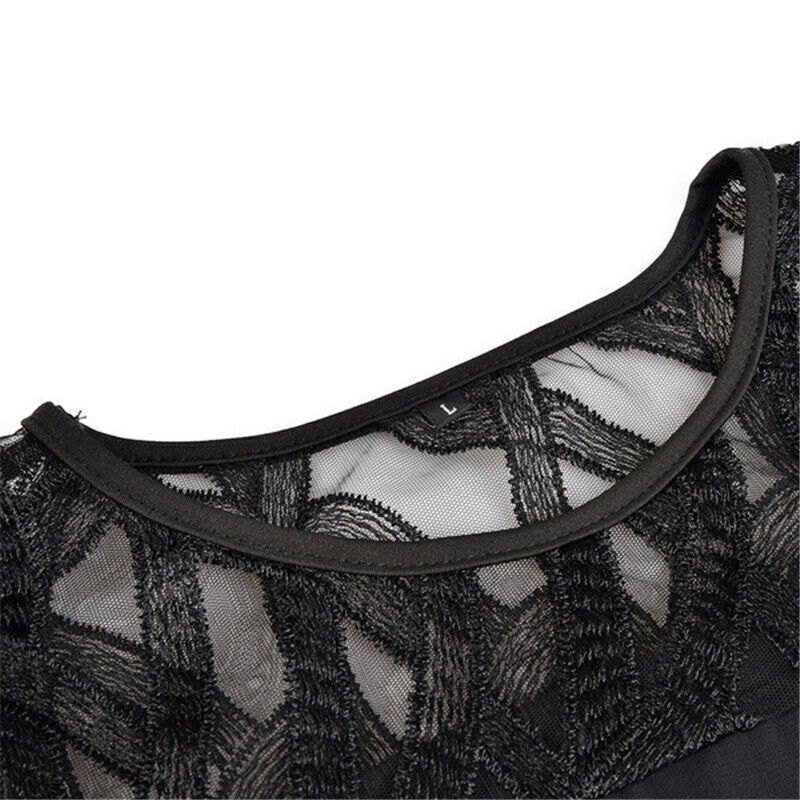 Vestito a mezza lunghezza elegante taglia grande per donna – Stile serata raffinata con maniche traforate