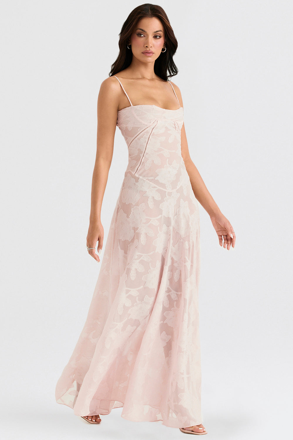 Miranda – Robe Maxi avec Dentelle Florale au Dos