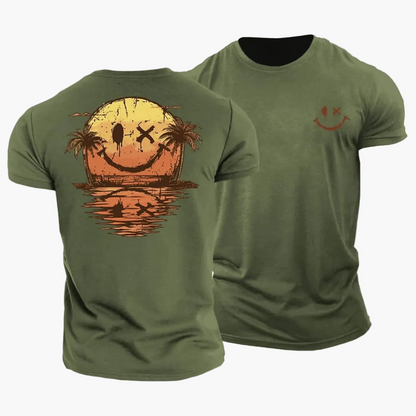 Maglietta uomo stile surf grafica sorriso tramonto – comoda e alla moda