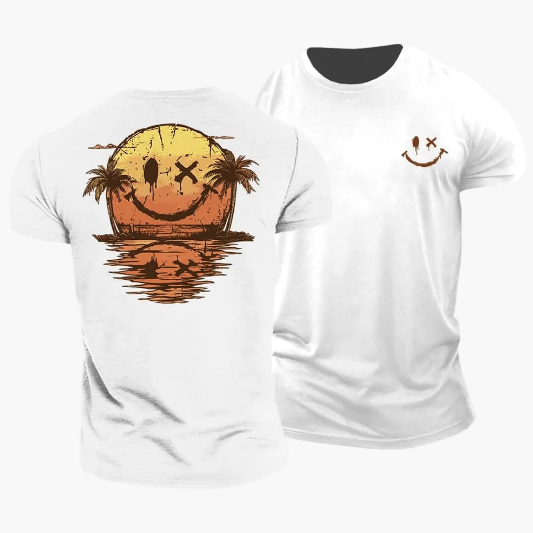 Maglietta uomo stile surf grafica sorriso tramonto – comoda e alla moda