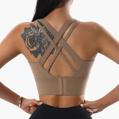 Brassière de sport femme push-up maintien élevé dos croisé fitness yoga