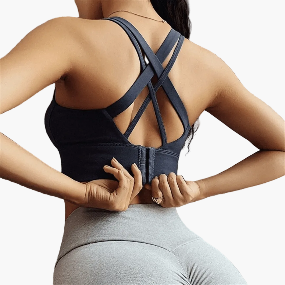 Brassière de sport femme push-up maintien élevé dos croisé fitness yoga