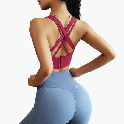 Brassière de sport femme push-up maintien élevé dos croisé fitness yoga