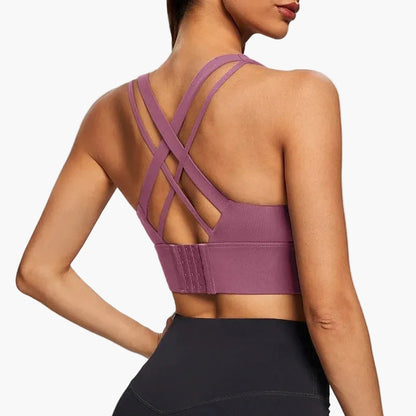 Brassière de sport femme push-up maintien élevé dos croisé fitness yoga