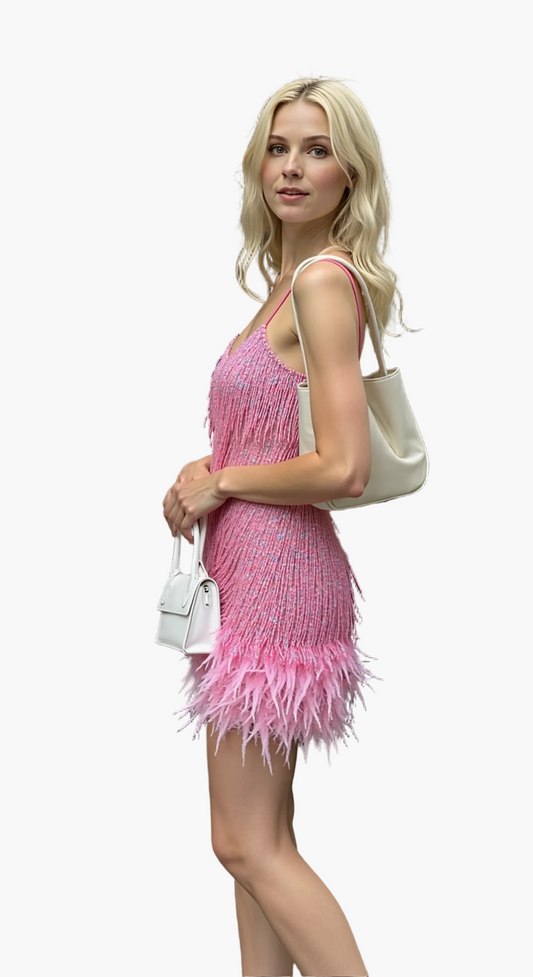 Abito da sera donna stile anni '20 con frange e piume – Perfetto per serata elegante o festa alla moda