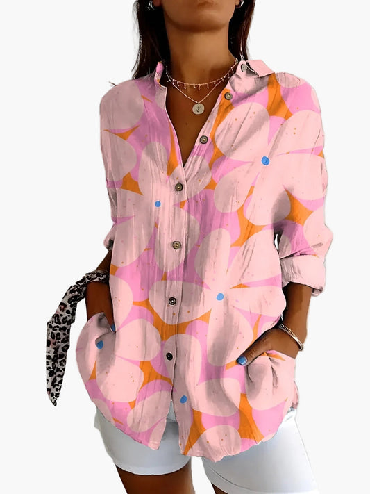 Chemise Femme Style Décontracté à Motif Floral Boutonnée – Élégance et Polyvalence pour un Look Moderne
