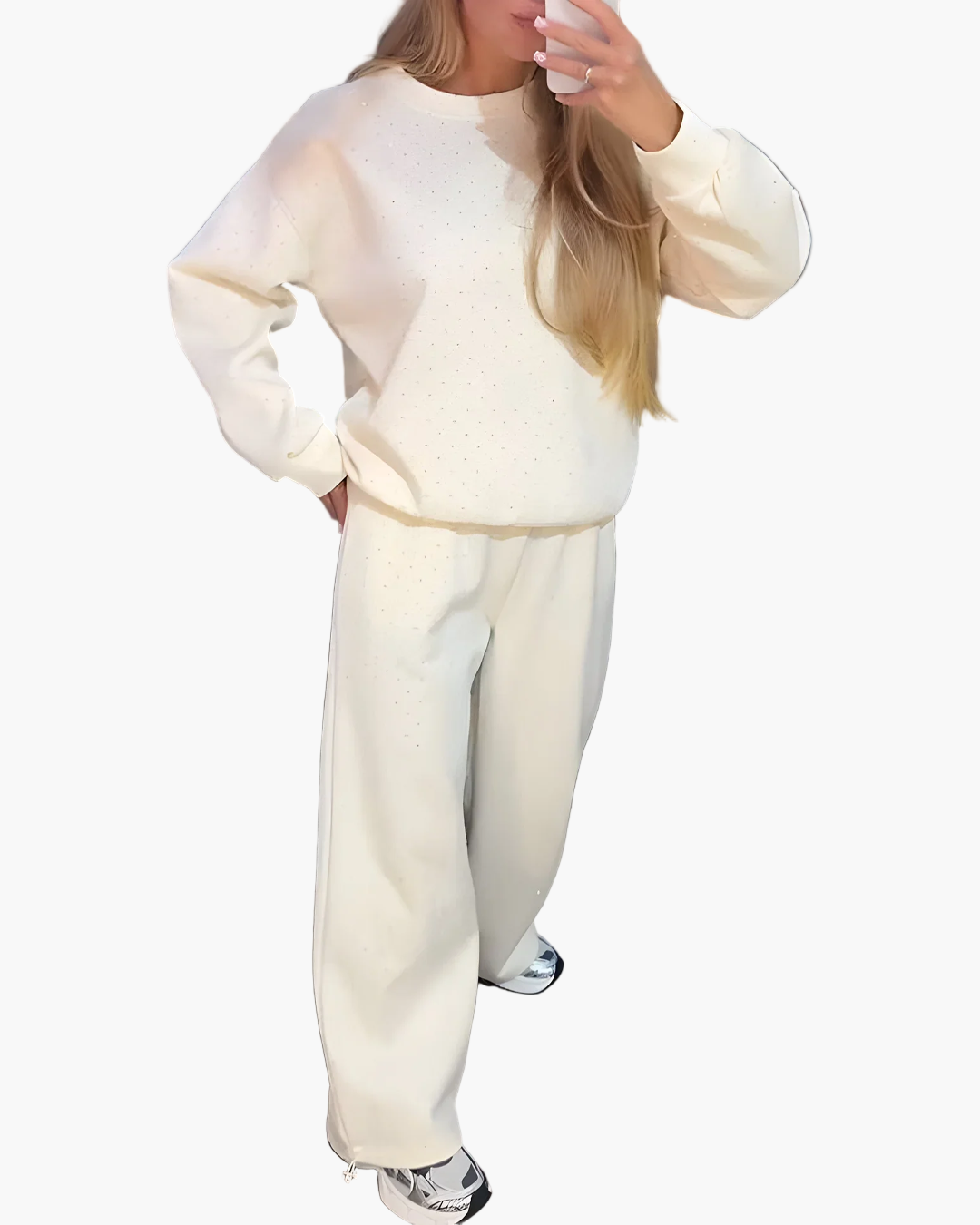 Ensemble décontracté femme style streetwear à motif à pois – Haut ample et pantalon large pour look tendance