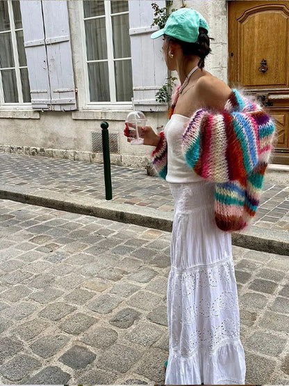 Cardigan Décontracté Patchwork en Tricot pour Femme