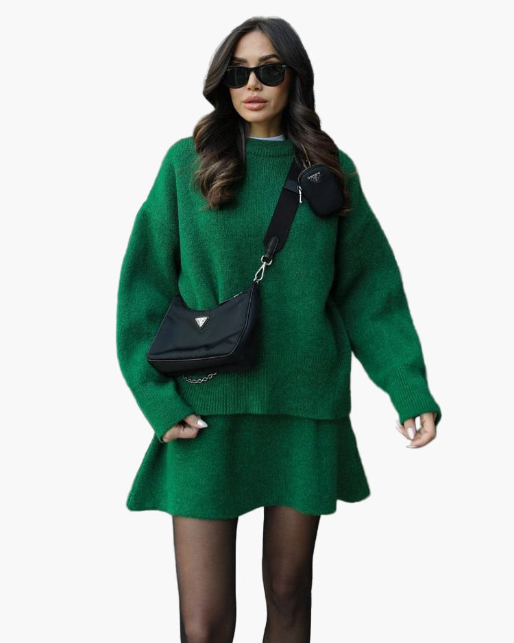 Ensemble Femme Élégant Pull et Jupe Style Décontracté Chic Automne Hiver