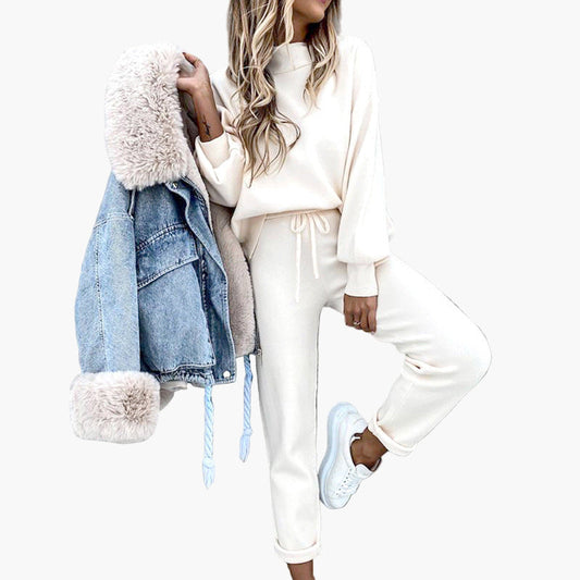 Ensemble de Loungewear Femme Style Décontracté avec Sweat Col Montant et Pantalon Taille Haute