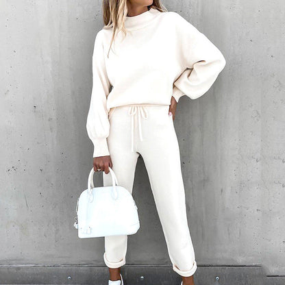 Ensemble de Loungewear Femme Style Décontracté avec Sweat Col Montant et Pantalon Taille Haute