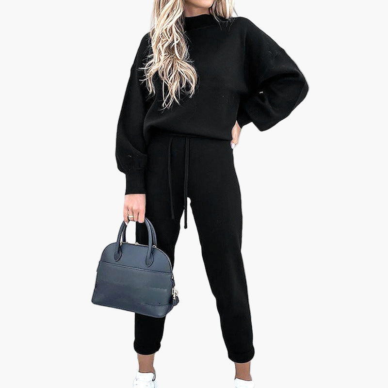 Ensemble de Loungewear Femme Style Décontracté avec Sweat Col Montant et Pantalon Taille Haute