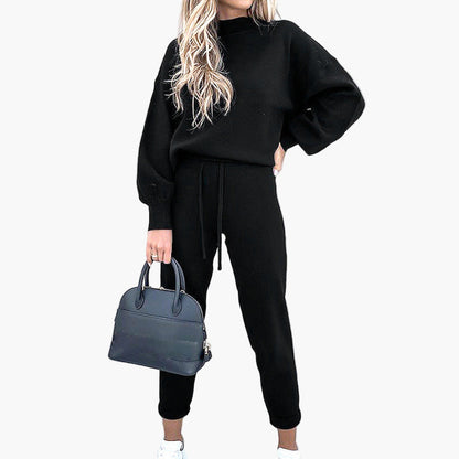 Ensemble de Loungewear Femme Style Décontracté avec Sweat Col Montant et Pantalon Taille Haute